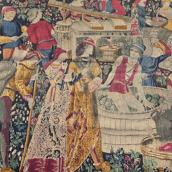 Vintage Gobelin Style Wall Tapestry Les Vendanges, 1960/70s