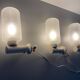 Set of 3 semi-transparent glass and white metal wall lights, 1960, Germany