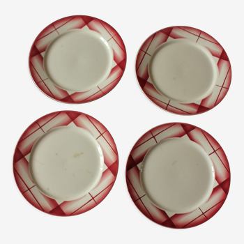 Lot 4 assiettes plates rose rouge Digoin Sarreguemines Artix