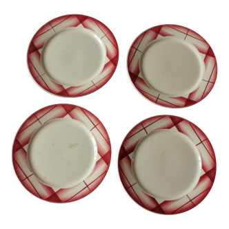 Lot 4 flat plates red pink Digoin Sarreguemines Artix