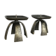 Set of 2 Modernist Vintage 1970s Sculptural Brutalist Metal Candleholder, France