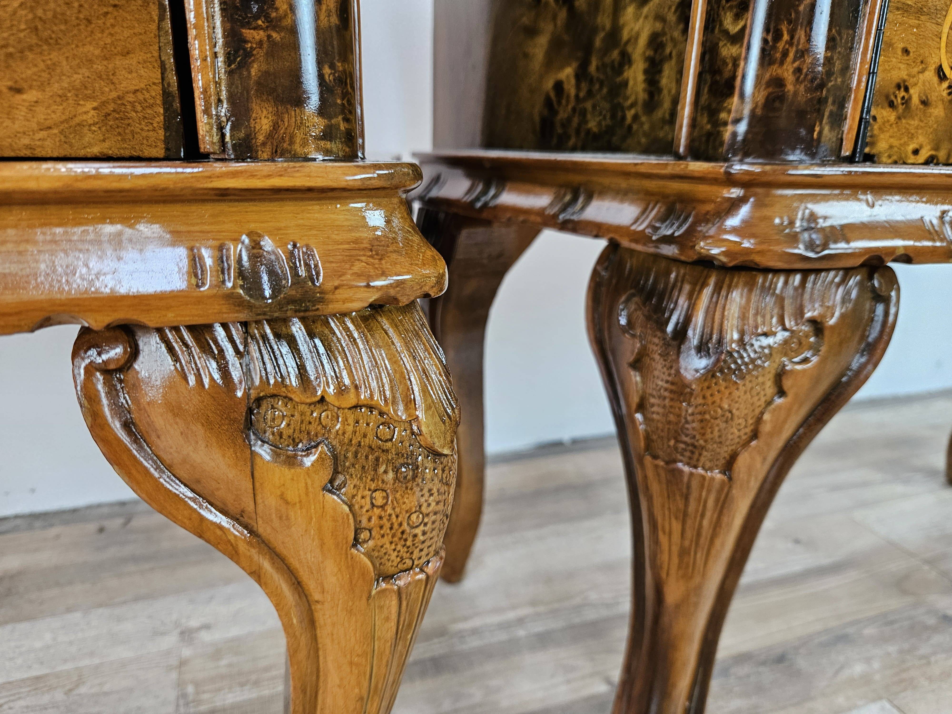 1950s Chippendale bedside tables with black glass