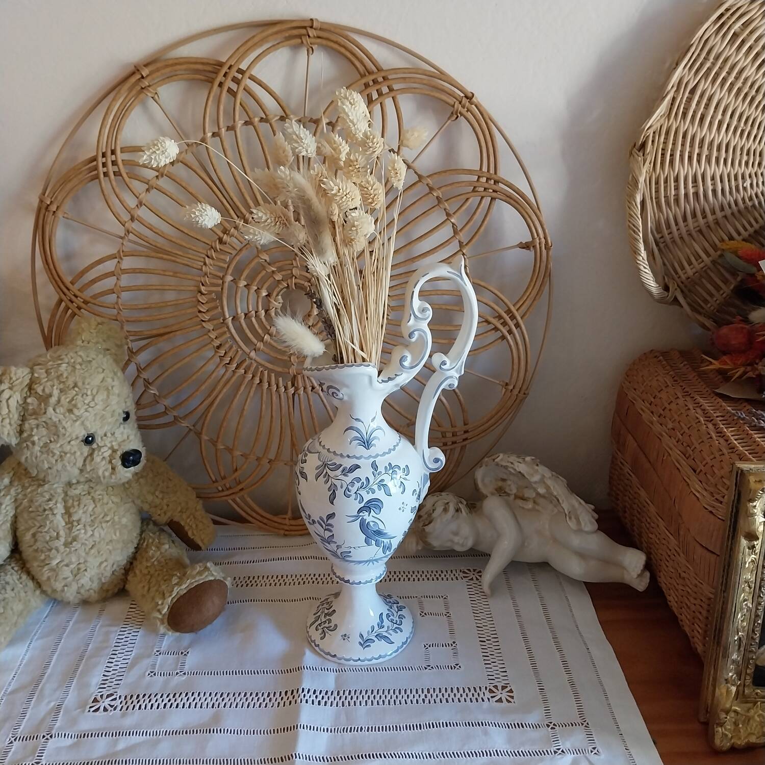 Vintage Moustier ewer vase