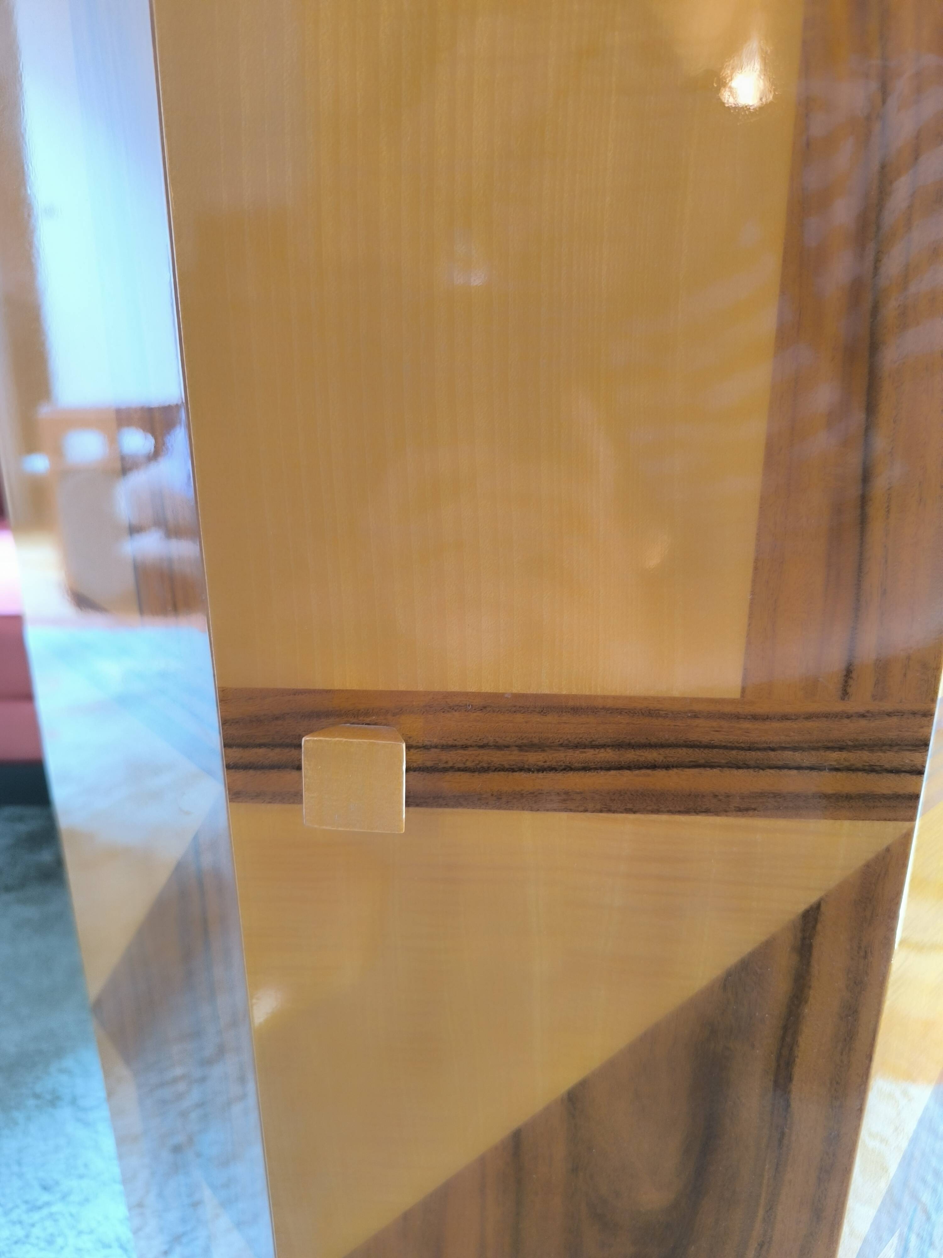 Postmodern octagonal gueridon in sycamore and rosewood, 1980–1990