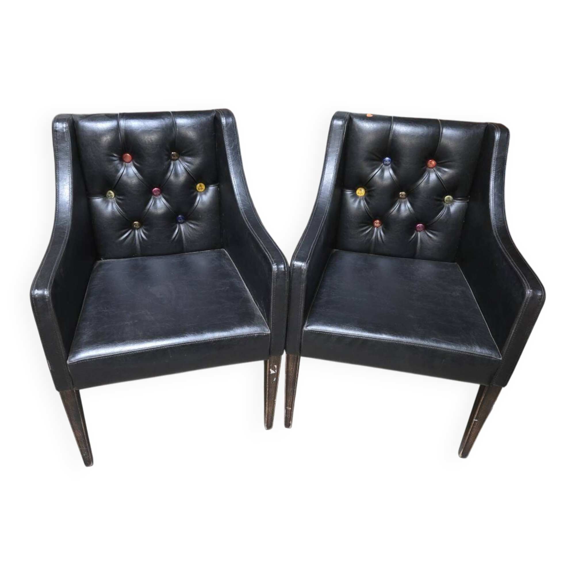 Paire de fauteuils en cuir noir, années 50