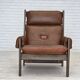1970s, Scandinavian armchair, furniture leather, canvas, oak wood.