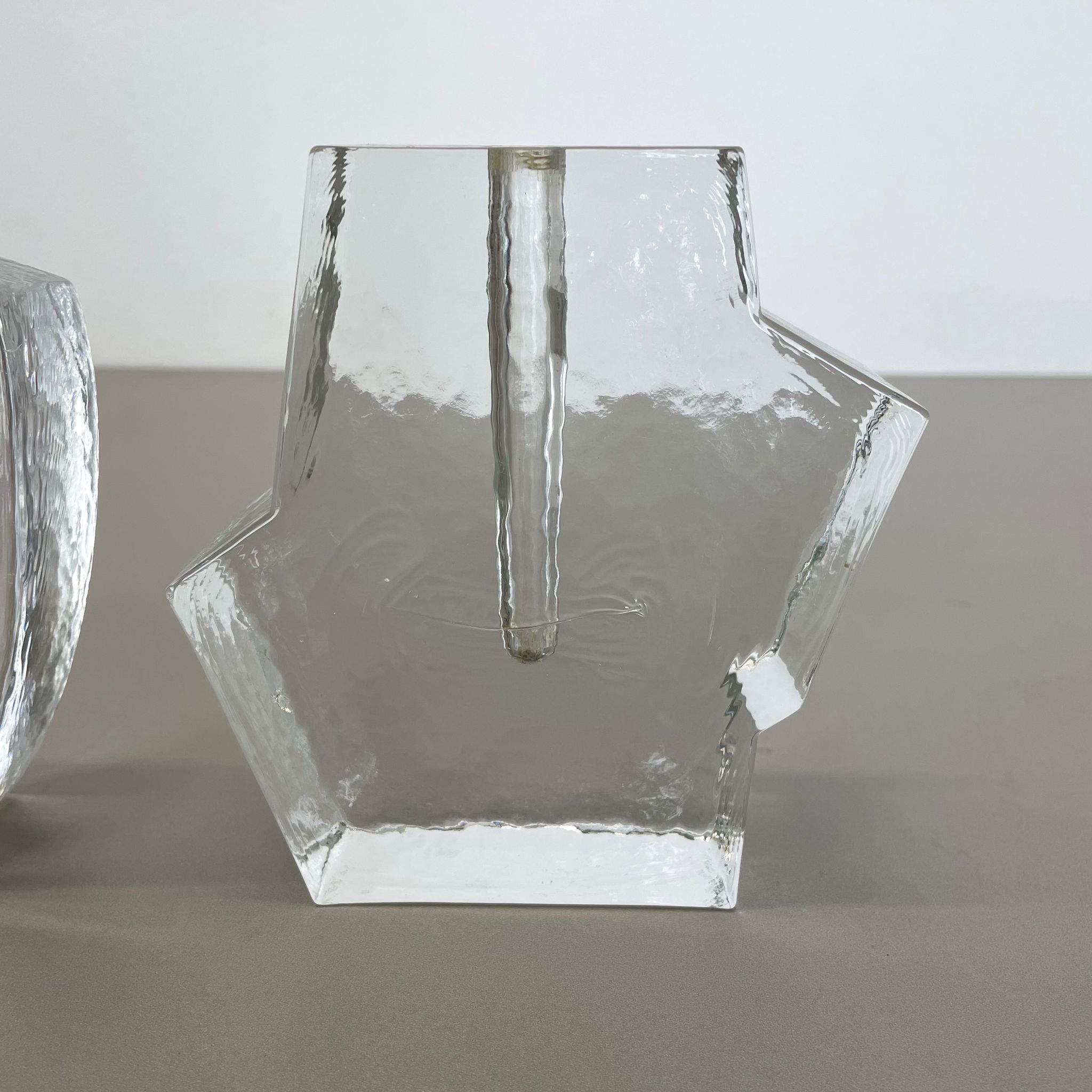 Set of 2 "brutalist" rock glass vases, germany 1970