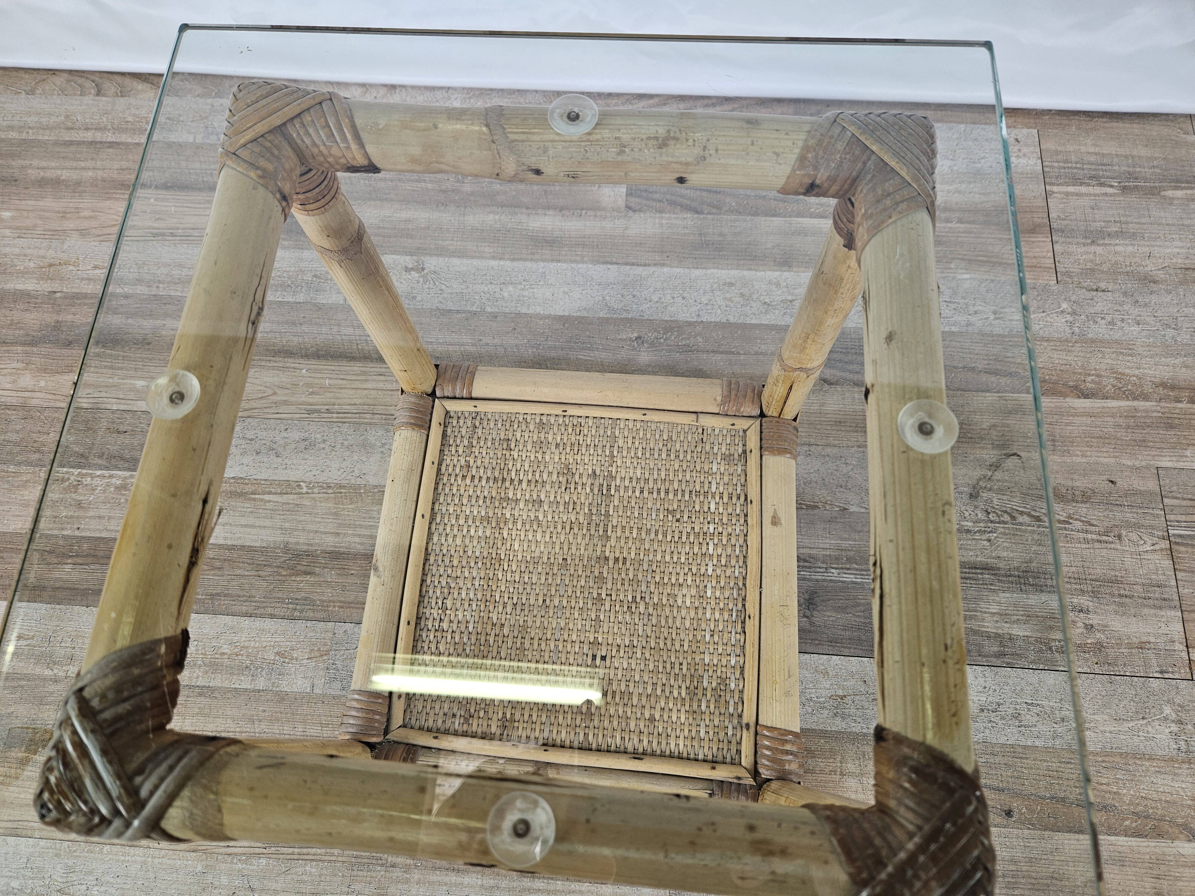 Wicker coffee table with glass top