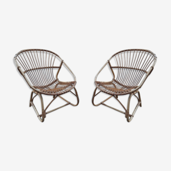 Paire de fauteuils rotin 1969