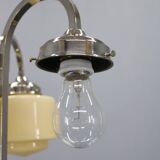 Art Deco nickel chandelier with cream glass cylinders, Czechoslovakia, 1930s