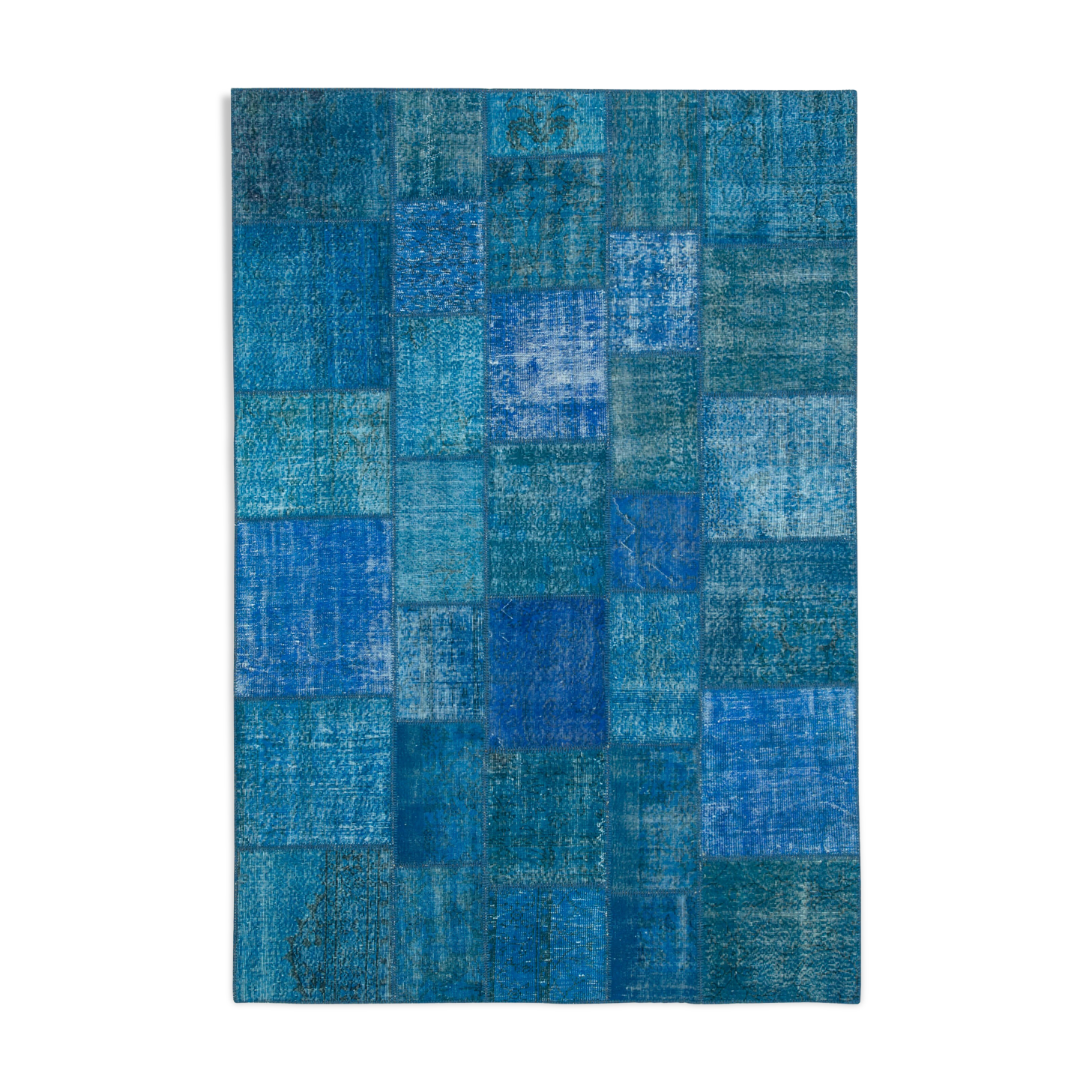 Handmade Anatolian Overdyed 206 cm x 298 cm Blue Patchwork Carpet