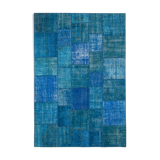 Handmade Anatolian Overdyed 206 cm x 298 cm Blue Patchwork Carpet