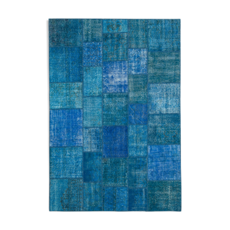 Tapis anatolien surteint fait à la main 206 cm x 298 cm tapis patchwork bleu