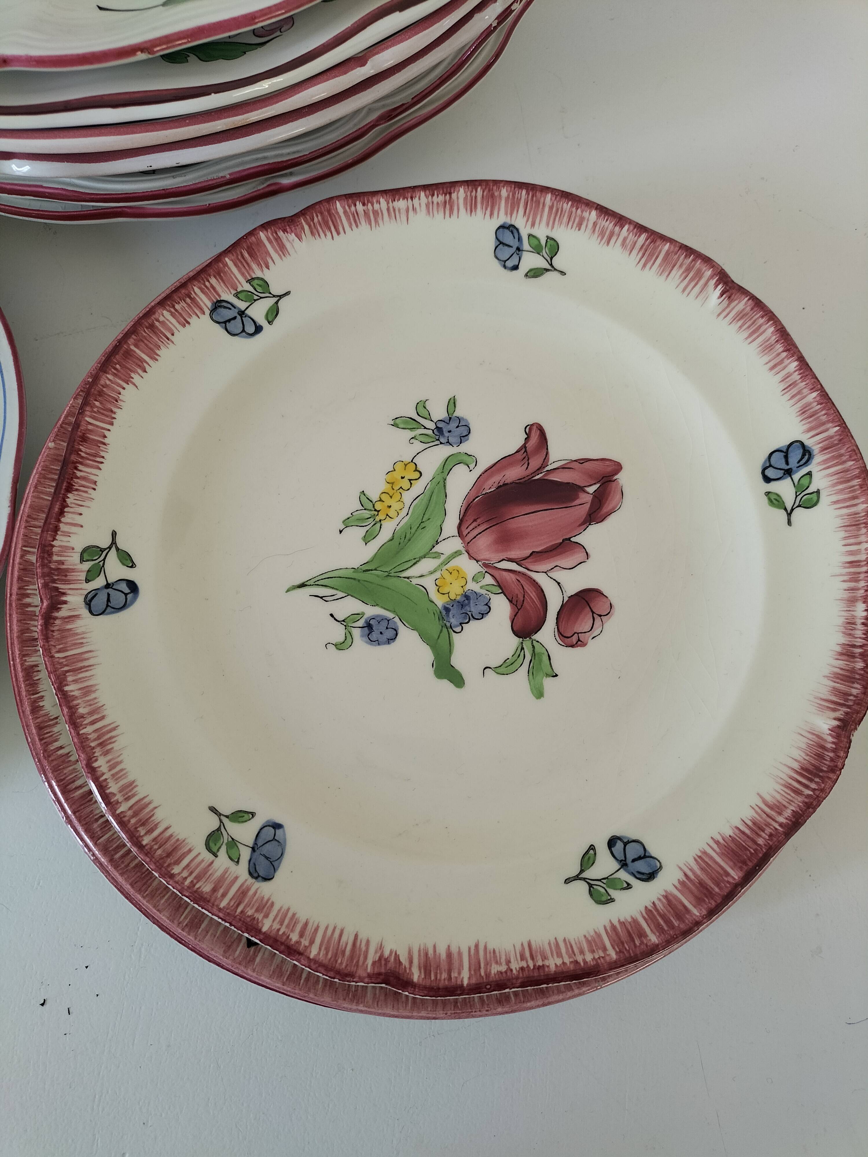 12 antique floral plates bistro & guest table style