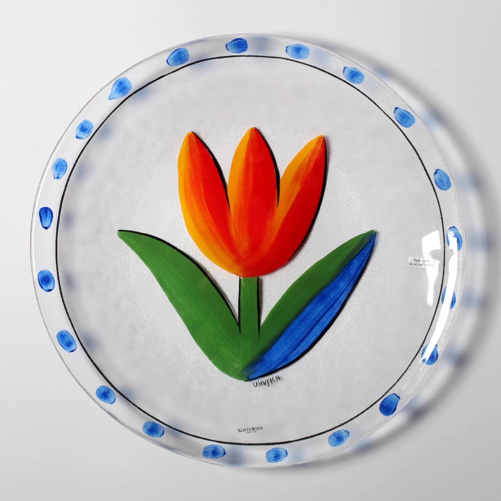Vintage Kosta Boda Glass Plate: Ulrica Hydman Vallien Tulip Design