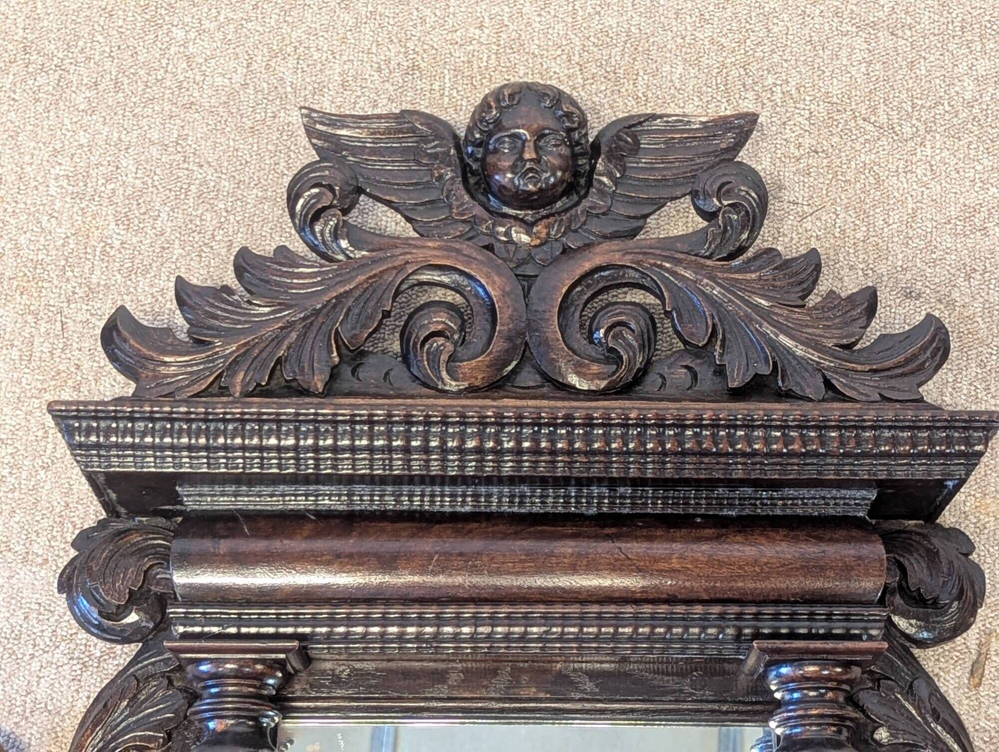 Large Flemish neo-Renaissance wall mirror in carved wood – late 19th century