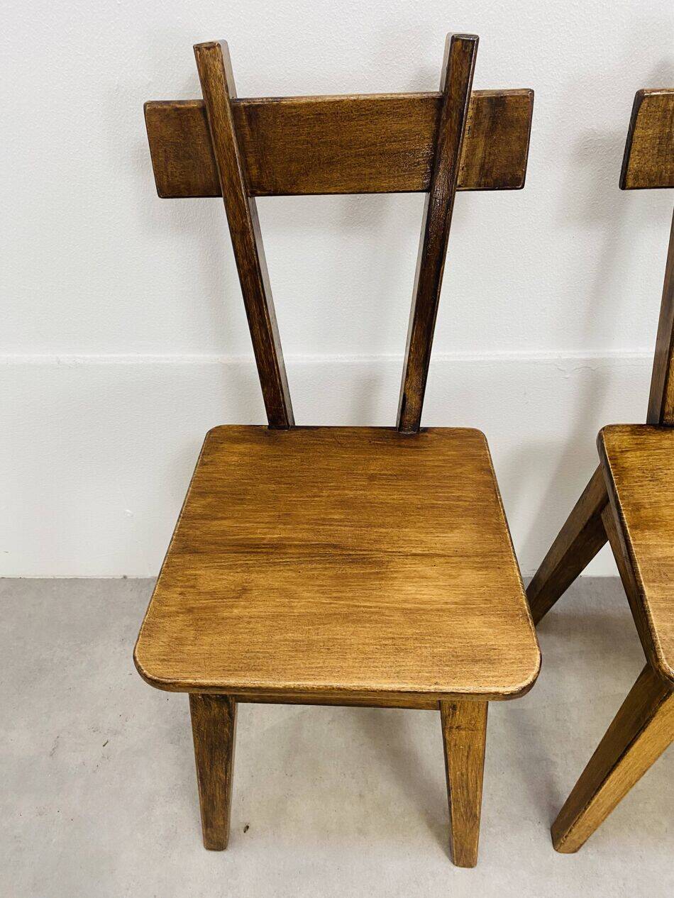 6 brutalist solid wood chairs, chalet decor, vintage