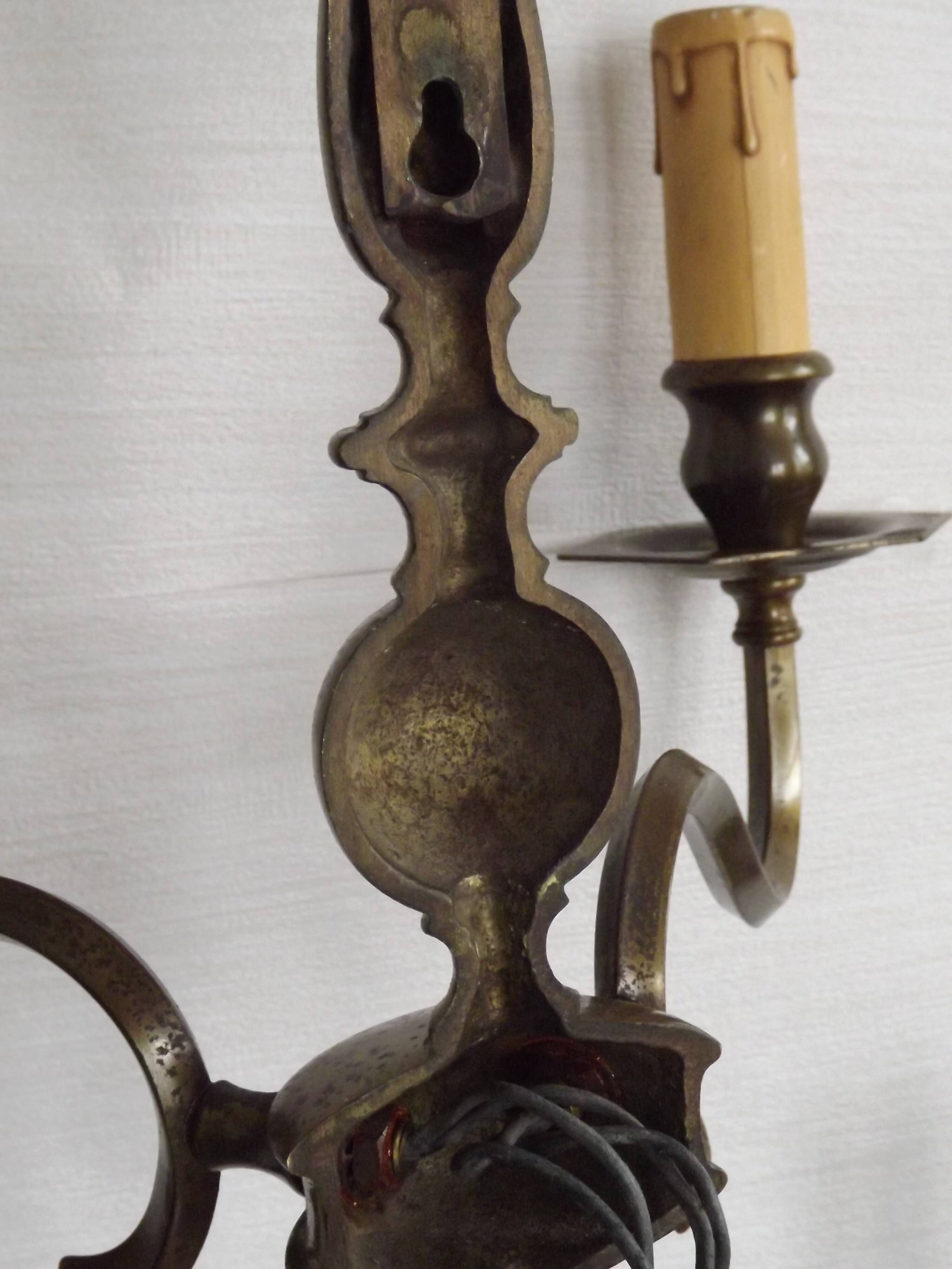 Pair of Double French Vintage Bronze Effect Metal Flemish Wall Lights