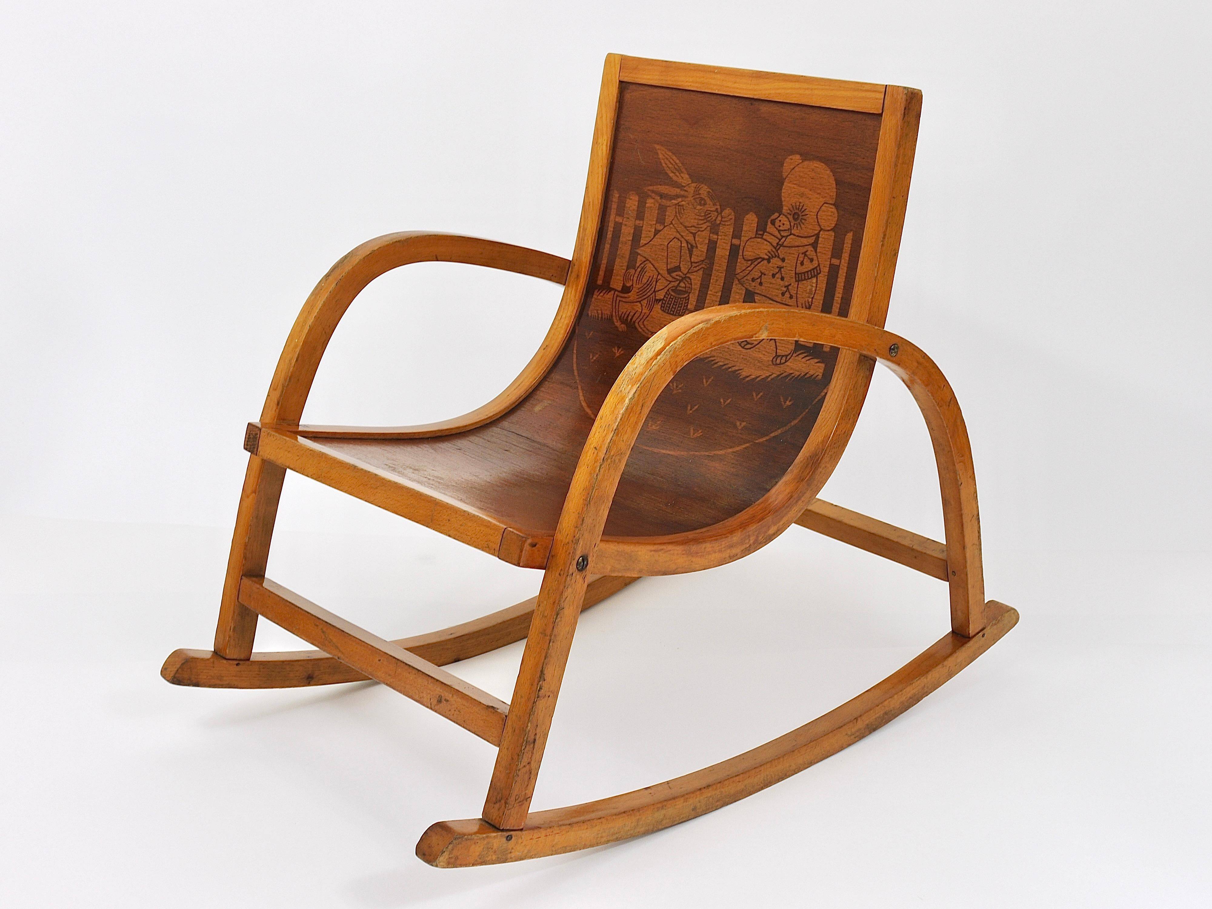 Curved wooden rocking chair for children Bauhaus Brockhage Andrä period, Germany, 1950s