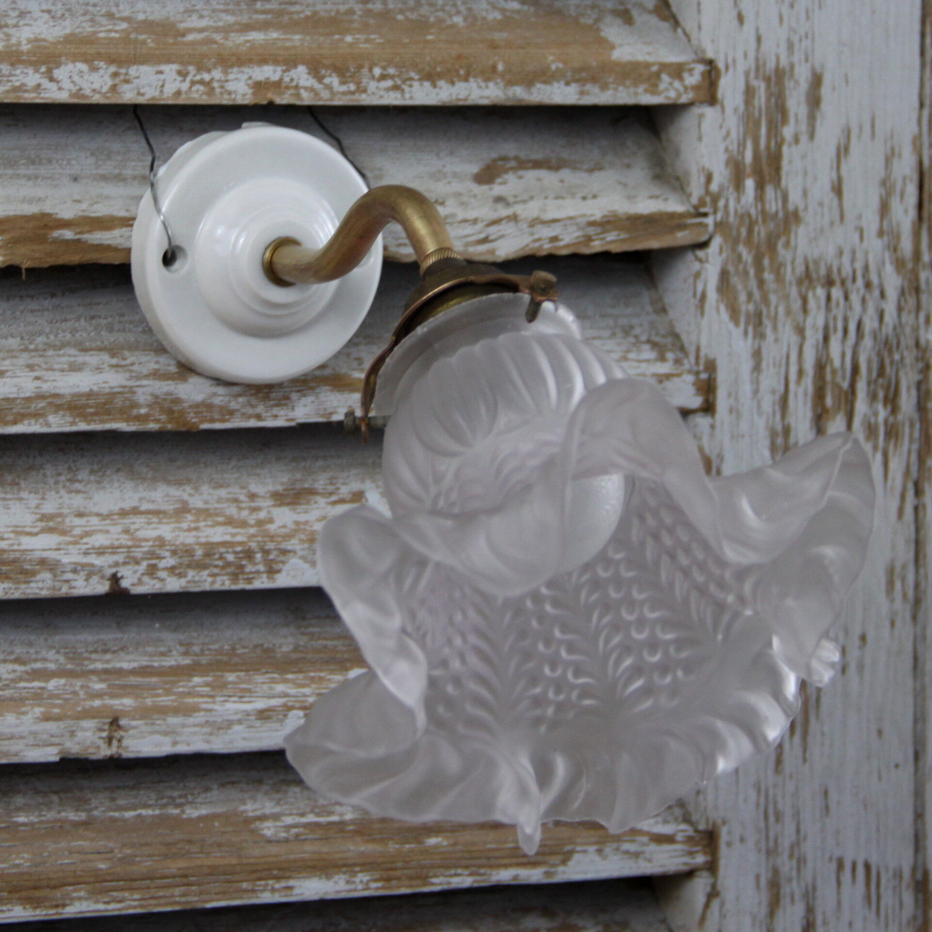 Apply wall light ancient brass porcelain Tulip glass Swan neck