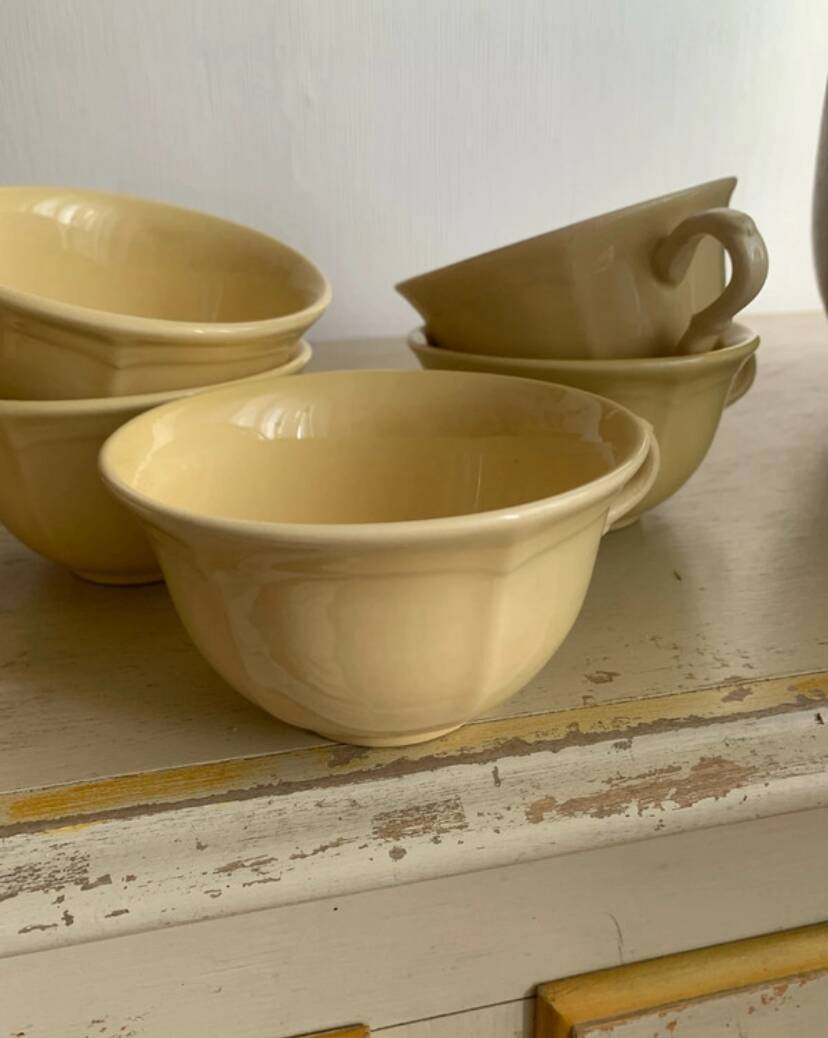 Vintage 6-cup coffee/tea set - Yellow earthenware