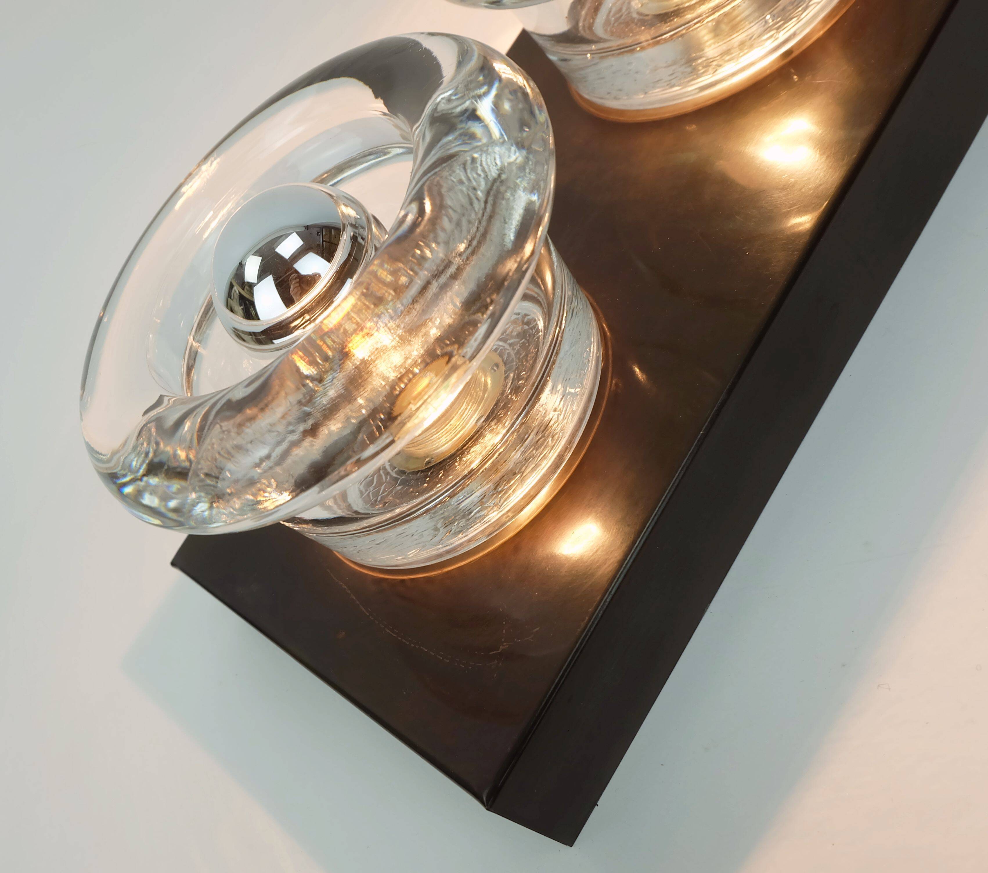 1960s 70s space age sconce by cosack-leuchten 2 thick glass shades and meta
