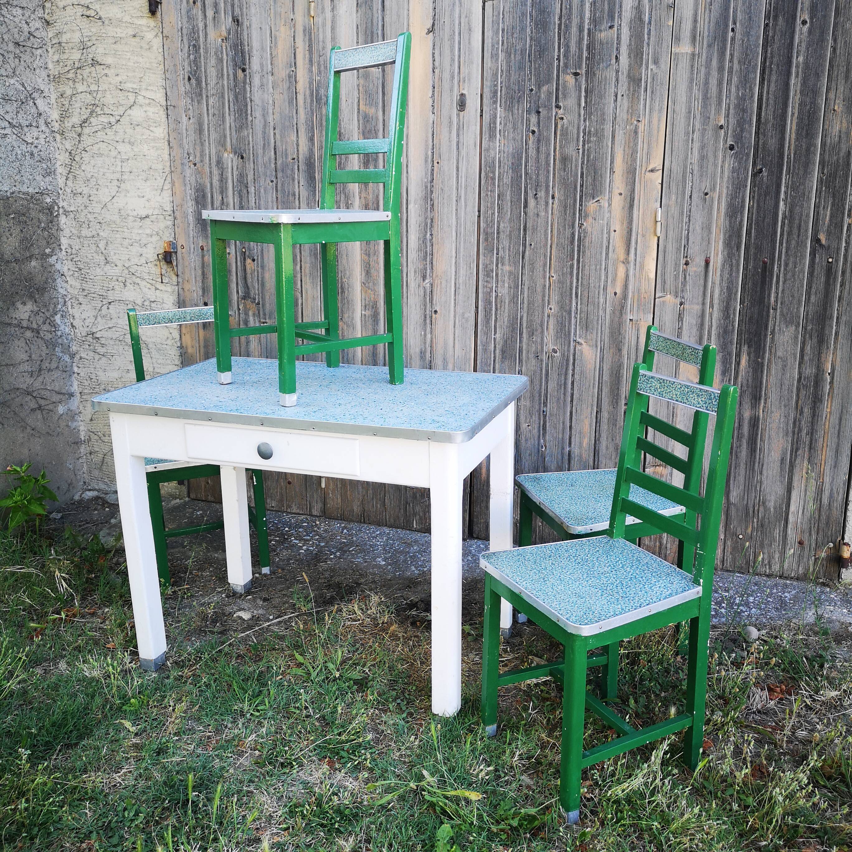 Kitchen table with 4 vintage chairs, 1950s
