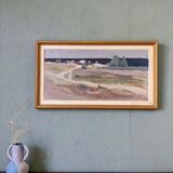 1967 mid-century modern swedish "coastal path" vintage coastal landscape framed oil painting