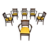 Lot de 6 chaises bistrot fauteuils en bois et simili jaune vintage année 80