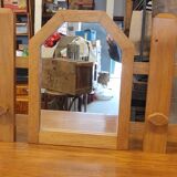 Vintage wooden coat rack with modernist design mirror 4 hooks