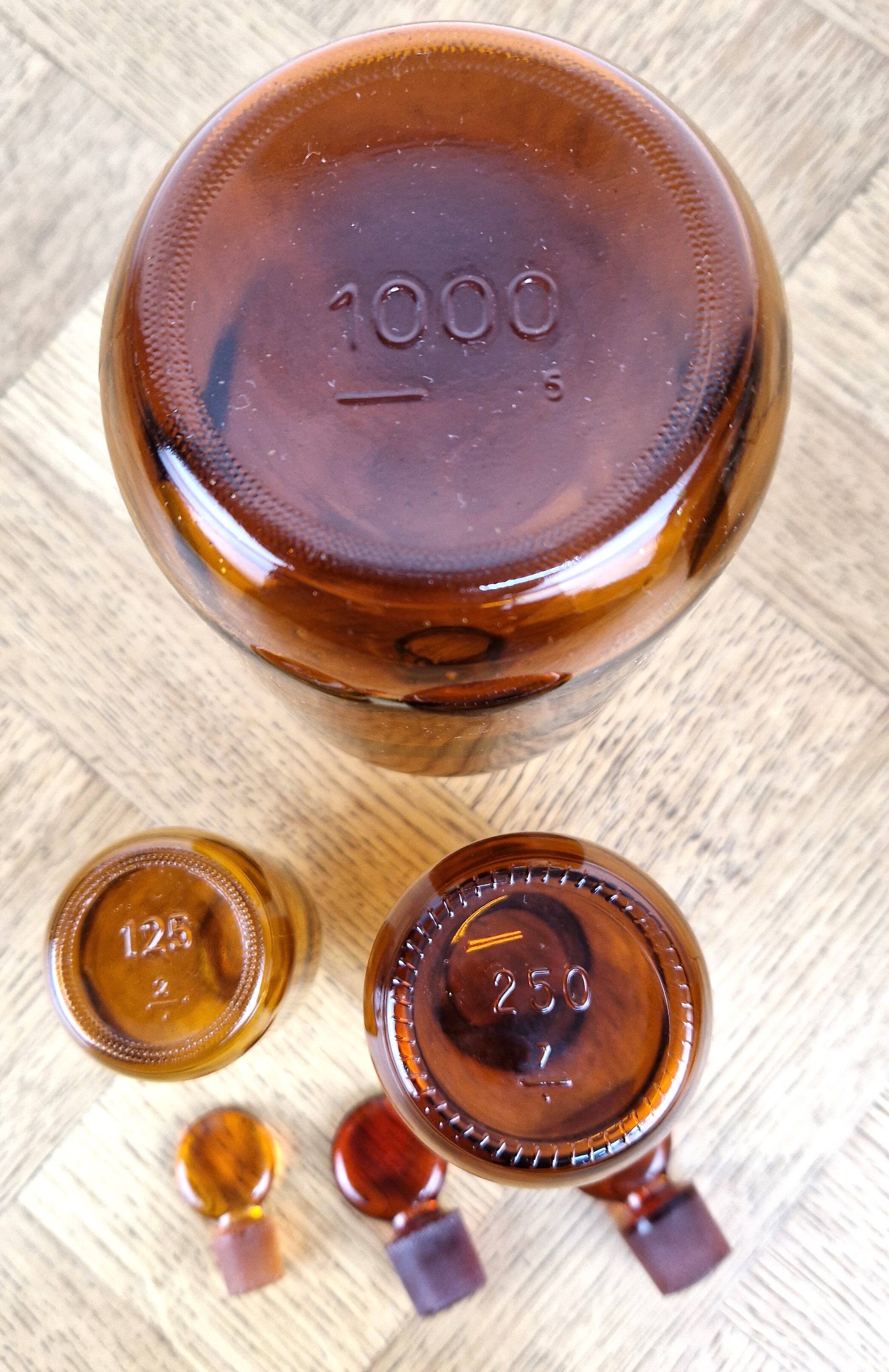 3 amber glass apothecary bottles - pharmacy bottles