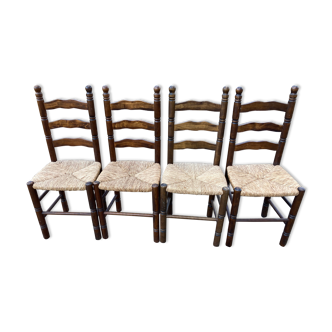 Série de 4 chaises paillées