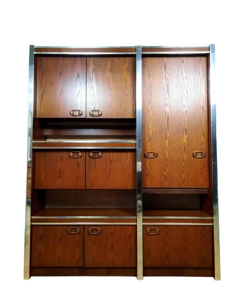 Scandinavian furniture in two modules in stained ash and chromed metal circa 1960