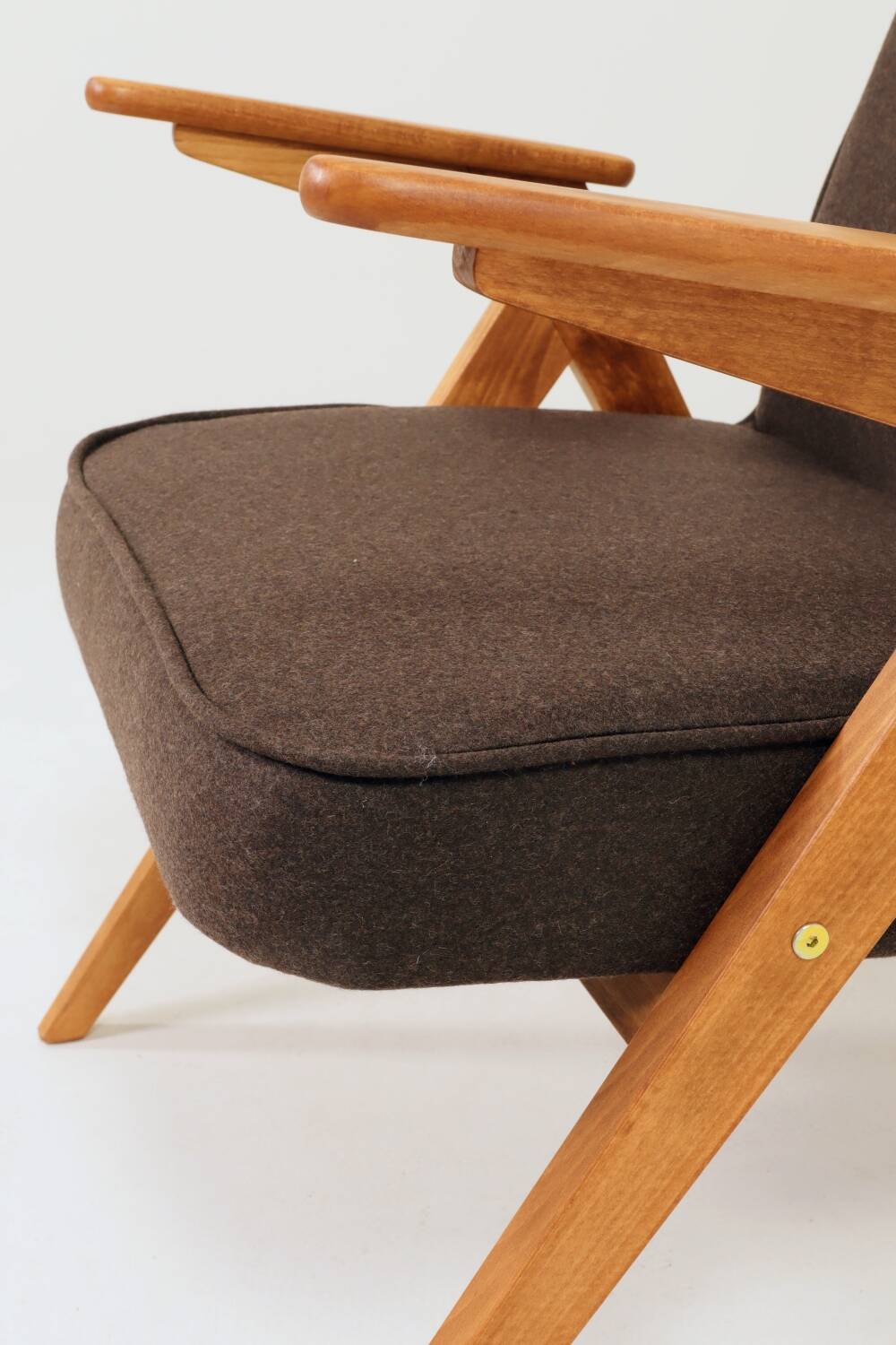 Vintage Lounge Chair Dark Cacao Wool Upholstery