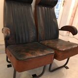 Vintage 1950s leather double-plane bus armchairs
