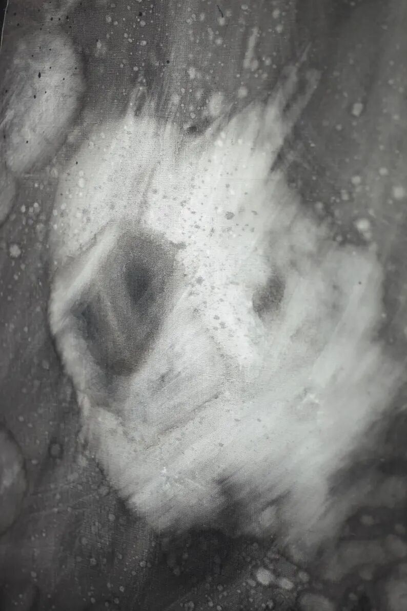 Large painting on canvas attributed to Nicole Cormier Vago, black and white canvas, wall decoration.