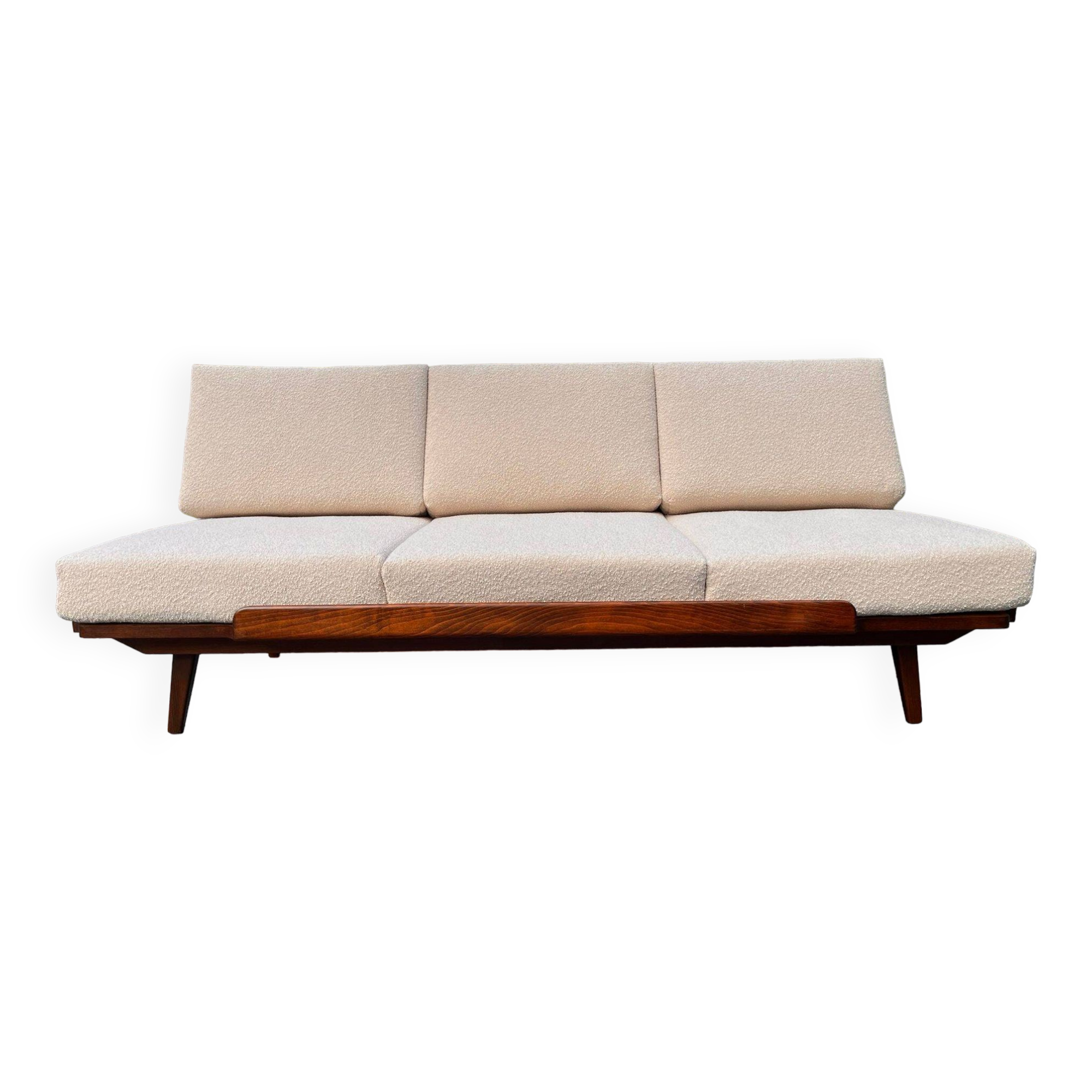 Canapé daybed en noyer et tissu bouclé par jitona sobeslav, vintage tchèque 1960s