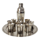 Cocktail shaker service & cups in silver metal