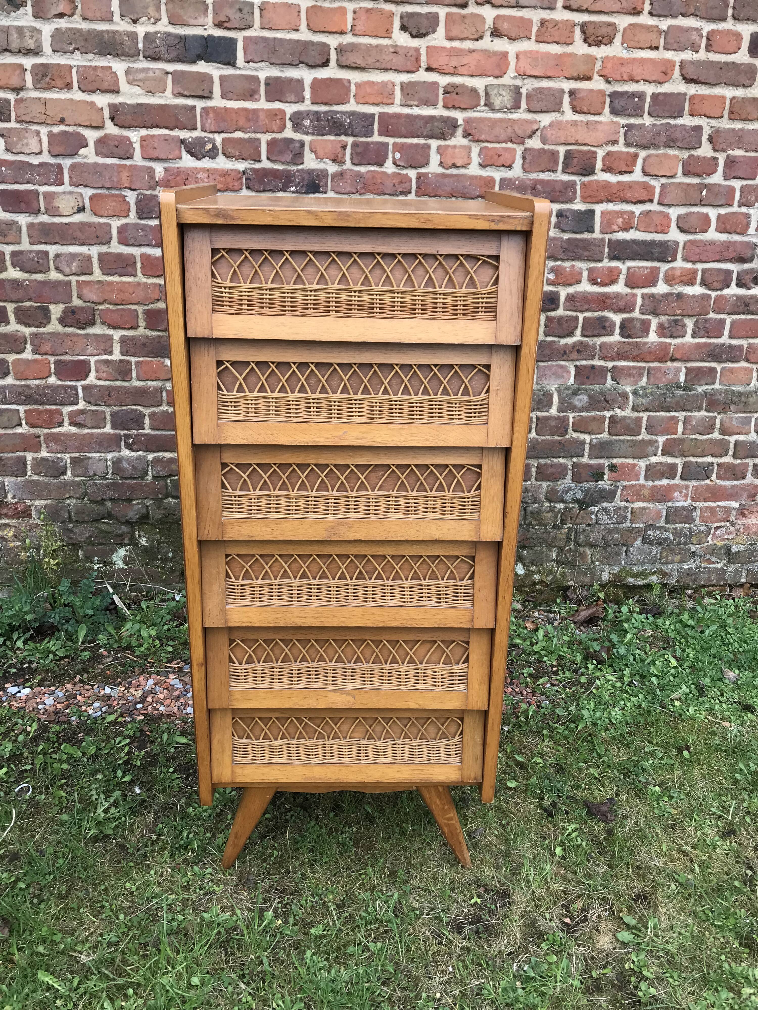 Commode rotin vintage