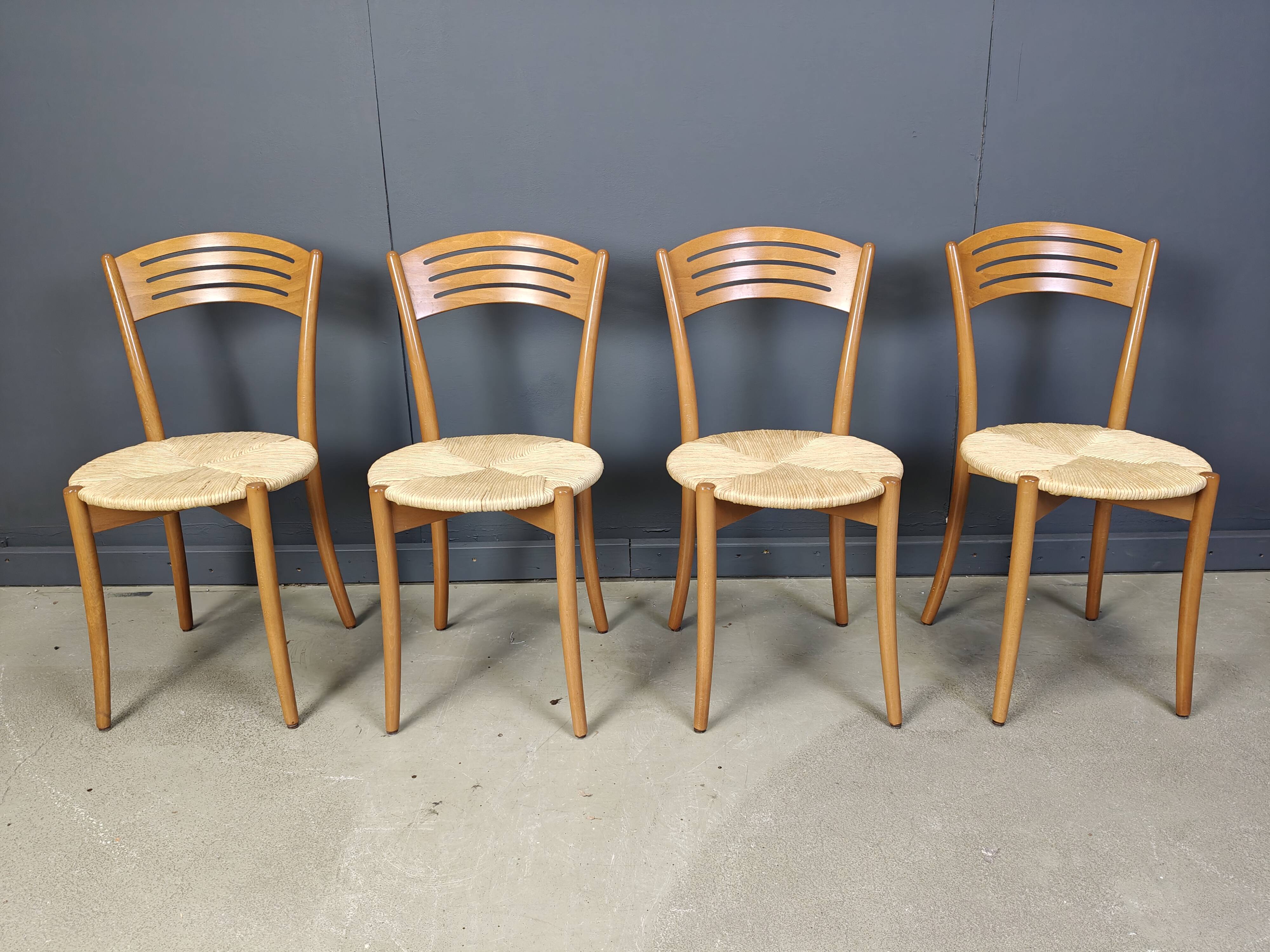 Vintage italian bistro and papercord dining chairs, 1980s