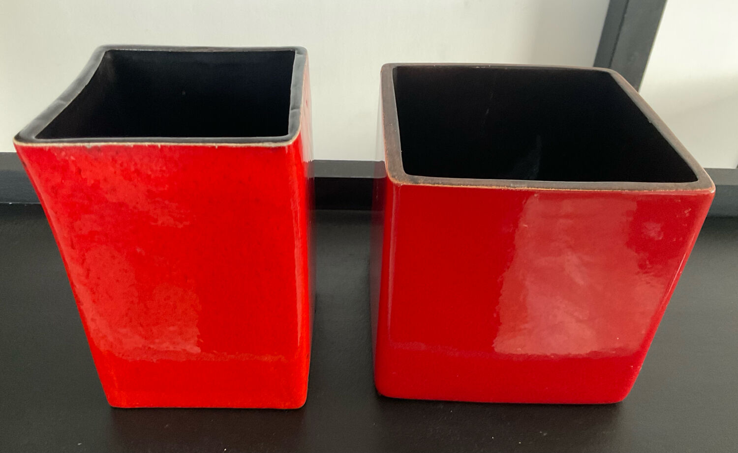 Duo cache pots vintage cubes en céramique émaillée