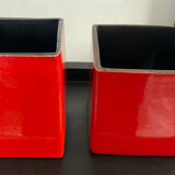 Duo cache pots vintage cubes en céramique émaillée