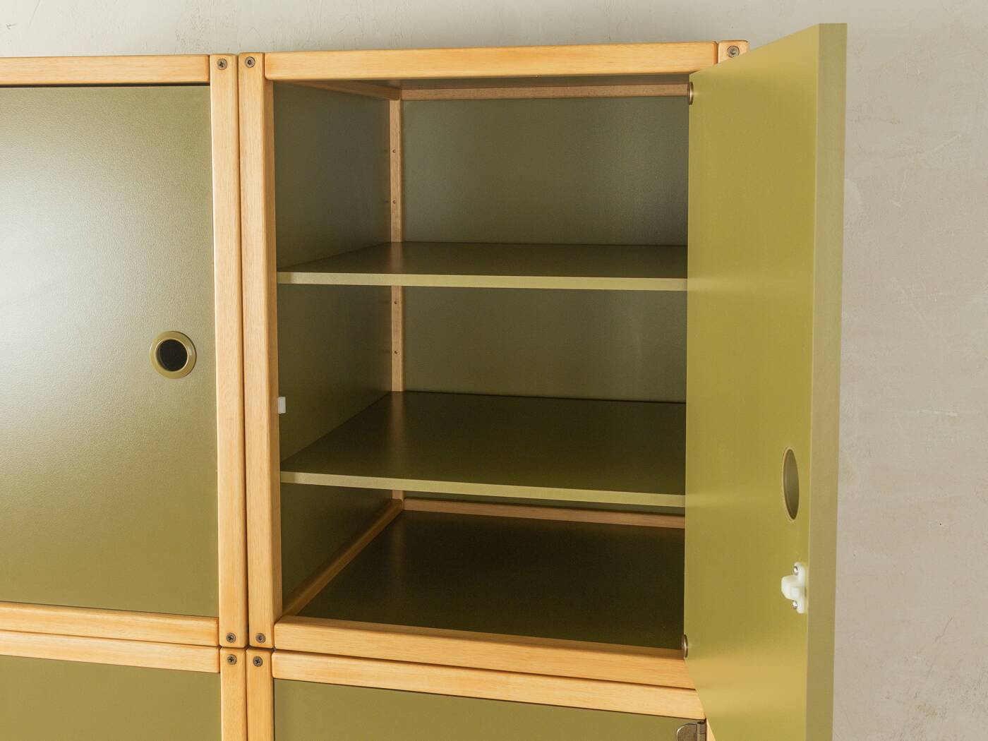 Système d'armoires Flötotto, années 1970, vert, hêtre, 4 pièces