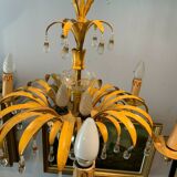 Glass chandelier and patinated sheet metal Six arms of light XX century