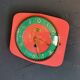 Vintage formica clock silent wall pendulum "FFR Morbier red green"