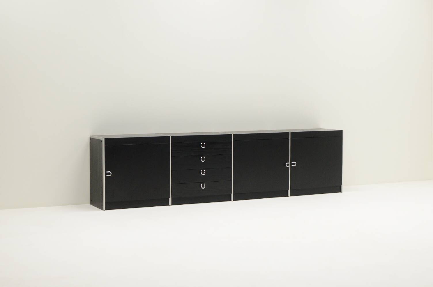 Large black and aluminum sideboard by Interlübke, 1980s Germany.