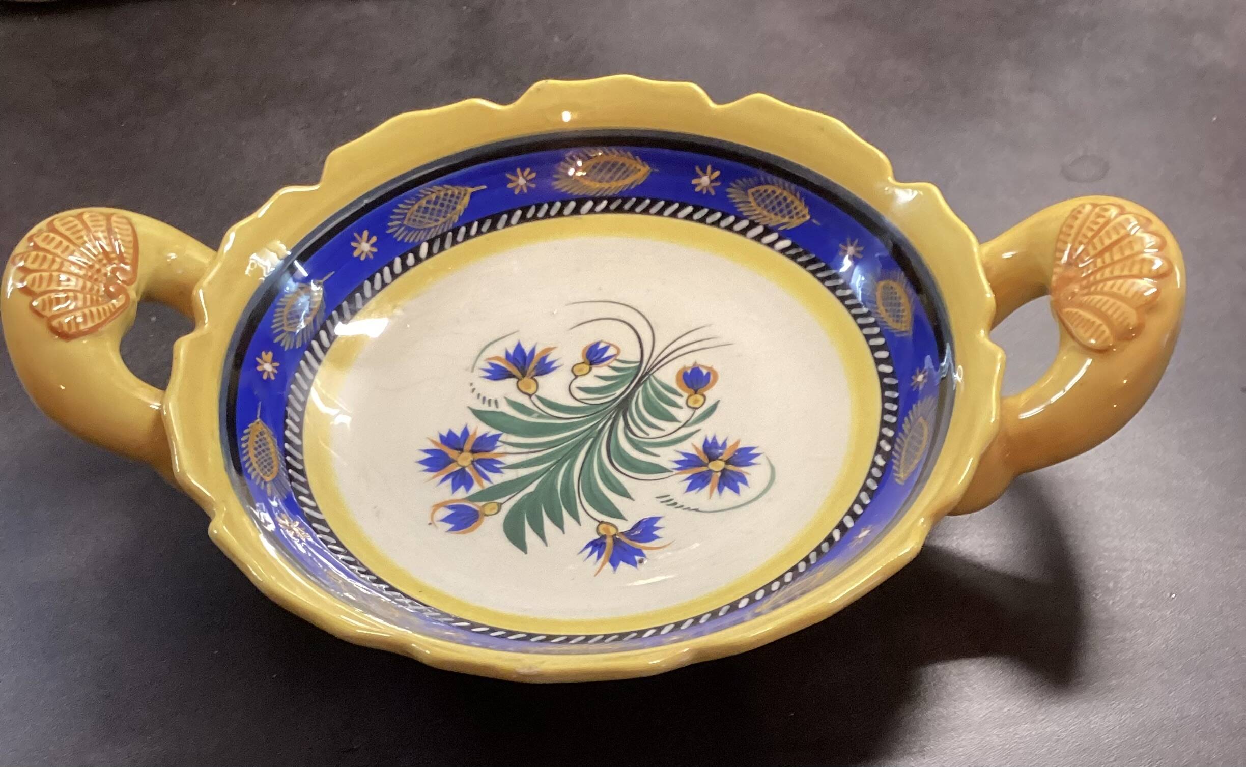 Vintage Henriot Quimper Large, Handled Fruit Bowl