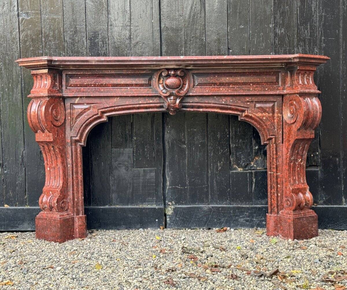 Napoleon III Fireplace in Red Griotte Marble Circa 1880
