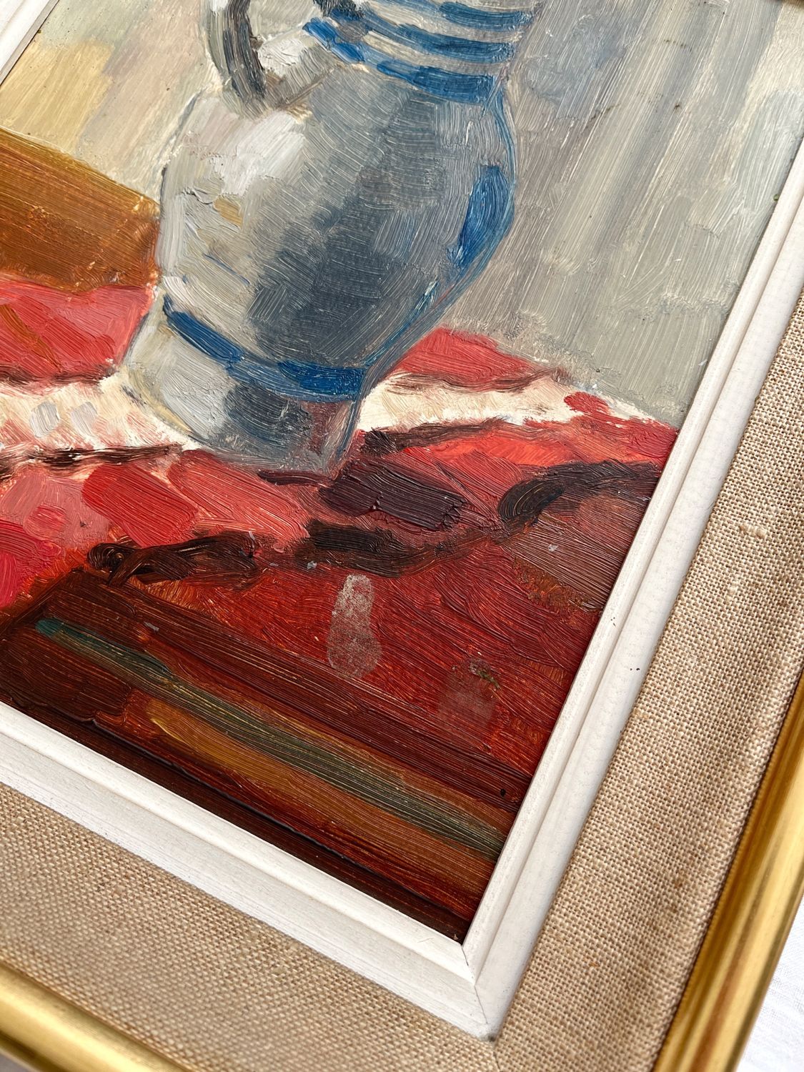 Painting old oil painting on cardboard still life 40s-50s