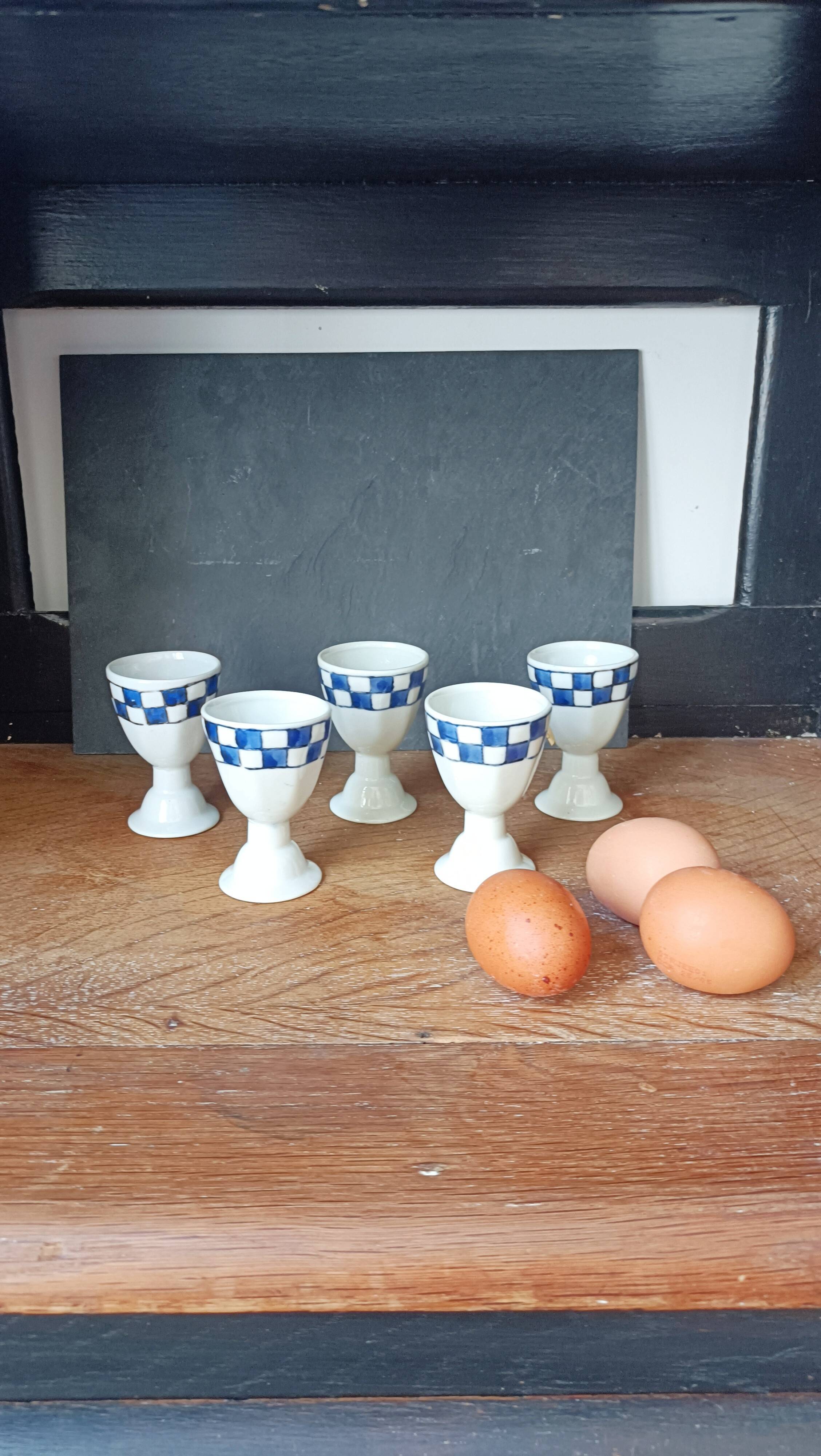 Set of 5 large earthenware egg coquetiers